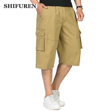 SHIFUREN мужские хлопковые мешковатые брюки "Карго" шорты свободные спортивные с несколькими карманами повседневные мужские пляжные широкие брюки с эластичной резинкой на талии большие размеры L-4XL