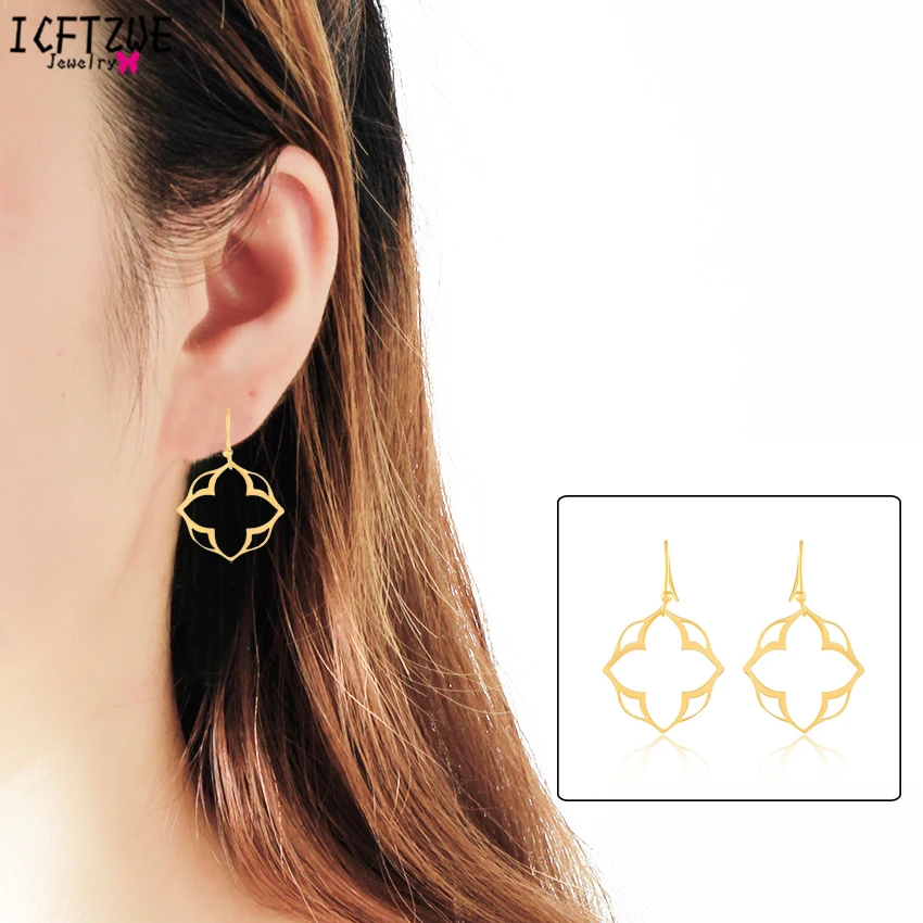 DIANSHANGKAITUOZHE Mandala Earring Lotus Clover Gold Colour Famous Brand Earring for Women Vintage Pendientes Mujer Body Jewelry