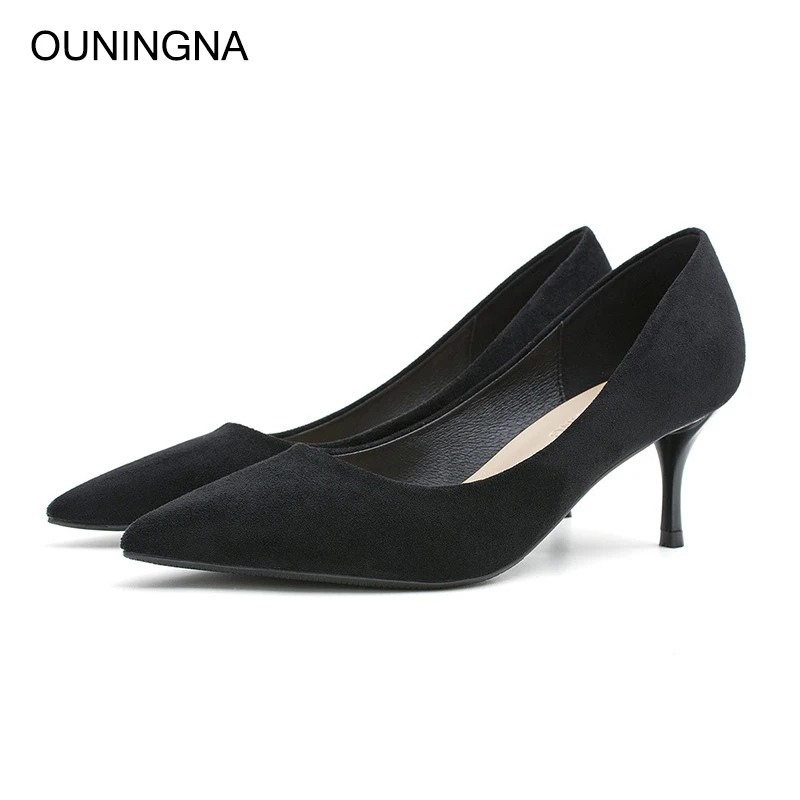 

OUNINGNA Women's Single Shoes 2019 Summer Autumn Fasgion Pointed Toe Shallow Office Lady Career High Heels Pumps Free Shipping
