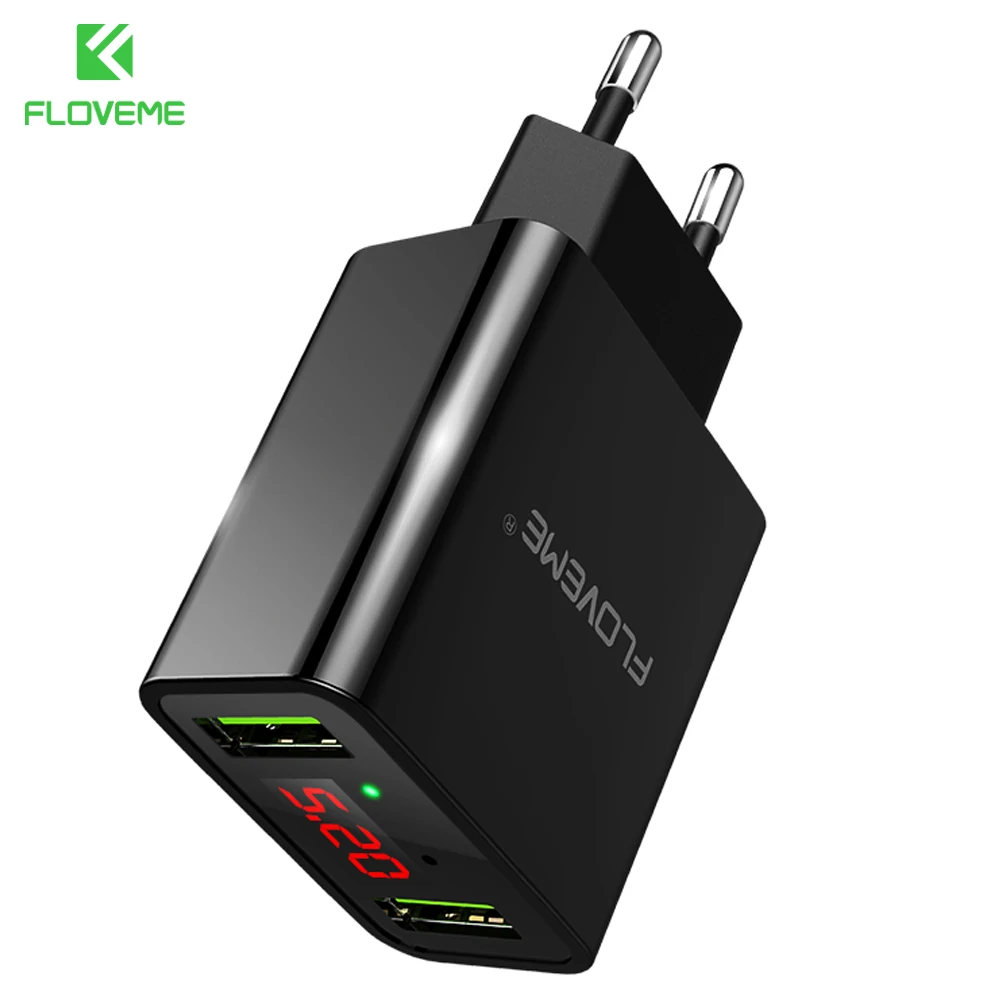 FLOVEME Smart USB Charger Dual USB LED Digital Charging Adapter For