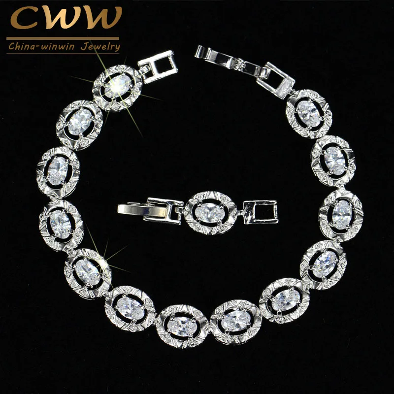CWWZircons дизайн круглой огранки серебряное Цвет фианитом кристалл кутюр браслет для Для женщин подарок CB027 - Окраска металла: white