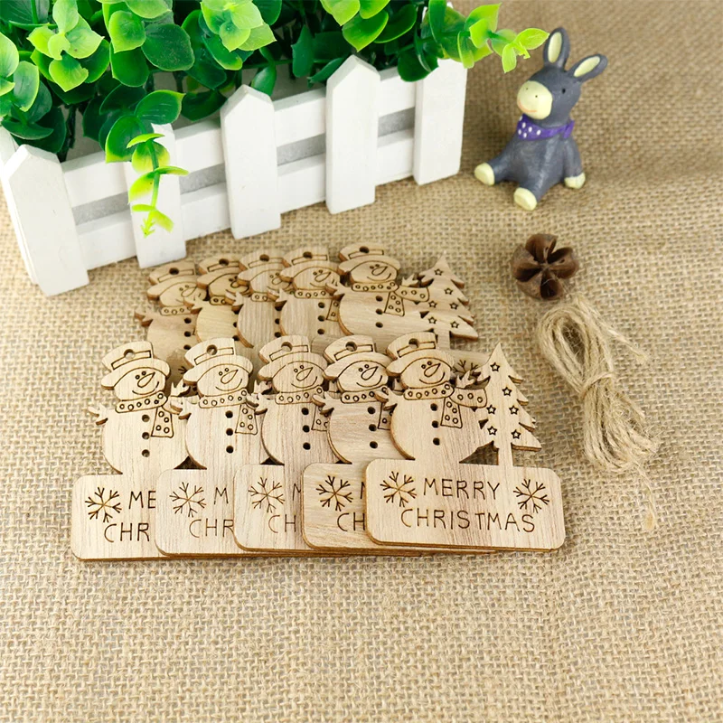 

10pcs/bag Snowman Wood Chips 6x7cm Merry Chrismas Tree Pendent Decor Natural Wood Wall Hanging Handmade Craft Wooden Accessories