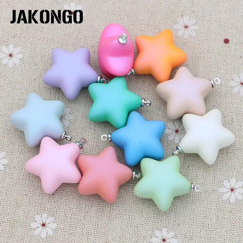 

JAKONGO Acylic 3D Star Charms Candy Color Pendants for Making Necklace DIY Handmade Jewelry Findings 26*24mm 6pcs
