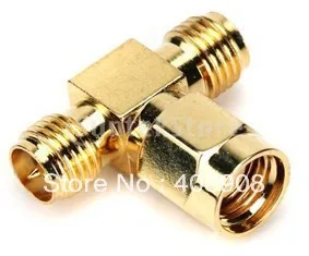 

Golden SMA Female to Dual RP-SMA Dual Male Jack RF Adapter T Connector