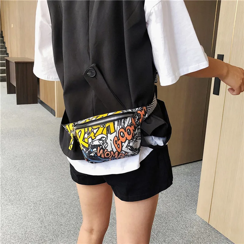 New Fashion Men Women Graffiti Print Casual Waist Bag Bum Fanny Pack Hip Hop Waist Packs Zip Belt Money Pouch Purse#40