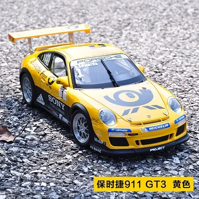 1:18 литая под давлением модель спортивного автомобиля игрушки для Porschedal 911 Gt3 чашка с рулевым колесом управление передним колесом рулевая игрушка с коробкой - Цвет: Цвет: желтый