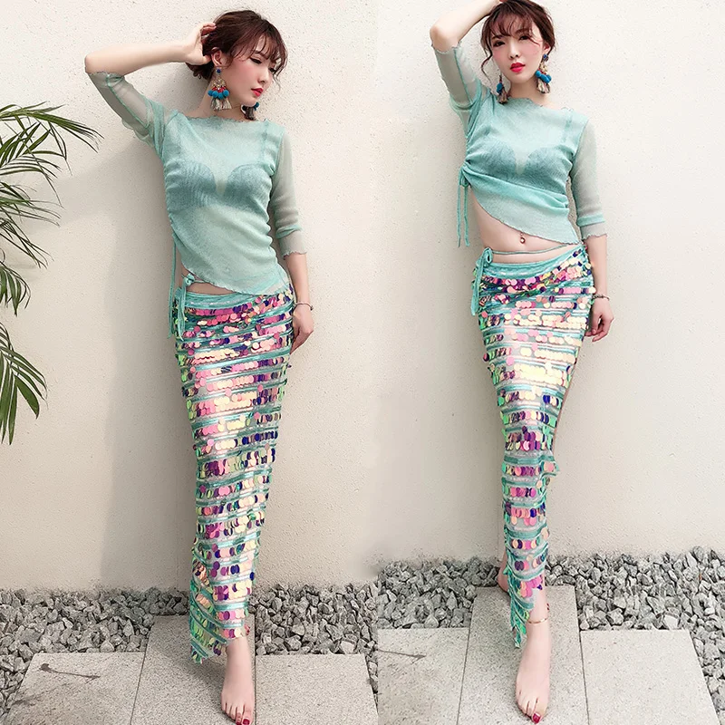 

New woman belly dance costume new hip towel sequins skirt sexy belly dance clothing