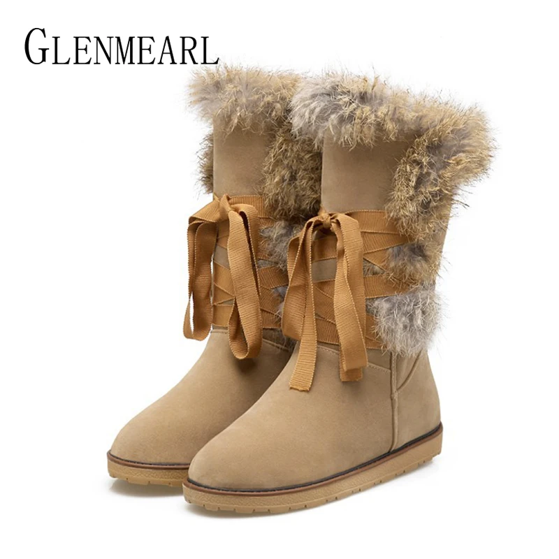 Brand Women Winter Boots Warm Snow Shoes Female Mid-Calf Lace Up Fur Ladies Shoe Fashion Round Toe High Boot Woman Plus Size DE Brand Women Winter Boots Warm Snow Shoes Female Mid-Calf Lace Up Fur Ladies Shoe Fashion Round Toe High Boot Woman Plus Size DE