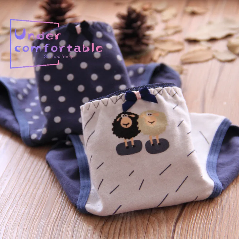 

New Cute Lamb Girls Underwear Freshness Polka dots Printed Cotton Panties Mid-Rise Girl's Briefs C871