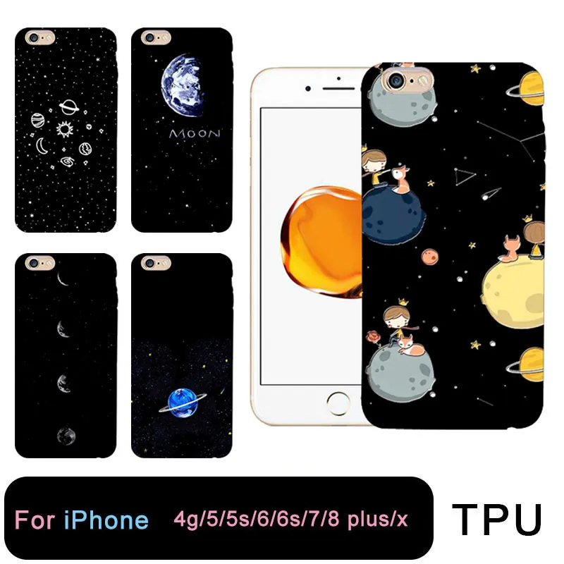 Мягкий черный чехол для телефона iPhone 6 S 5s 7 plus 8 Moon Sun Space мультяшный глаз собака
