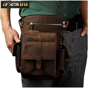 

Quality Leather Men Design Casual Messenger Shoulder Bag Multifunction Fashion Fanny Waist Belt Pack Leg Drop Bag Pouch 913-5