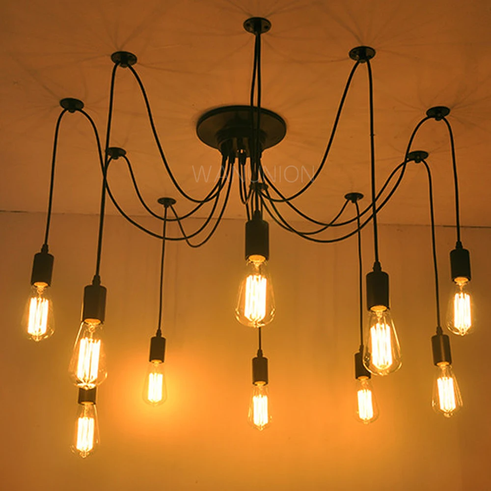 

Mordern Nordic Retro Edison Bulb Light Chandelier Vintage Loft Antique Adjustable DIY E27 Art Spider Ceiling Lamp Fixture Light
