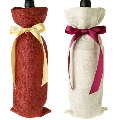 

Wine Flax Drawstring Bag 13x30cm(5"x12") pack of 24 Birthday Party Wedding Champagne Jute Pouch