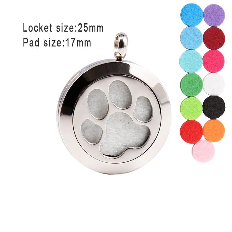 Cute Dog Paw Print Essential Oils Diffuser Locket Necklace 25mm Screw