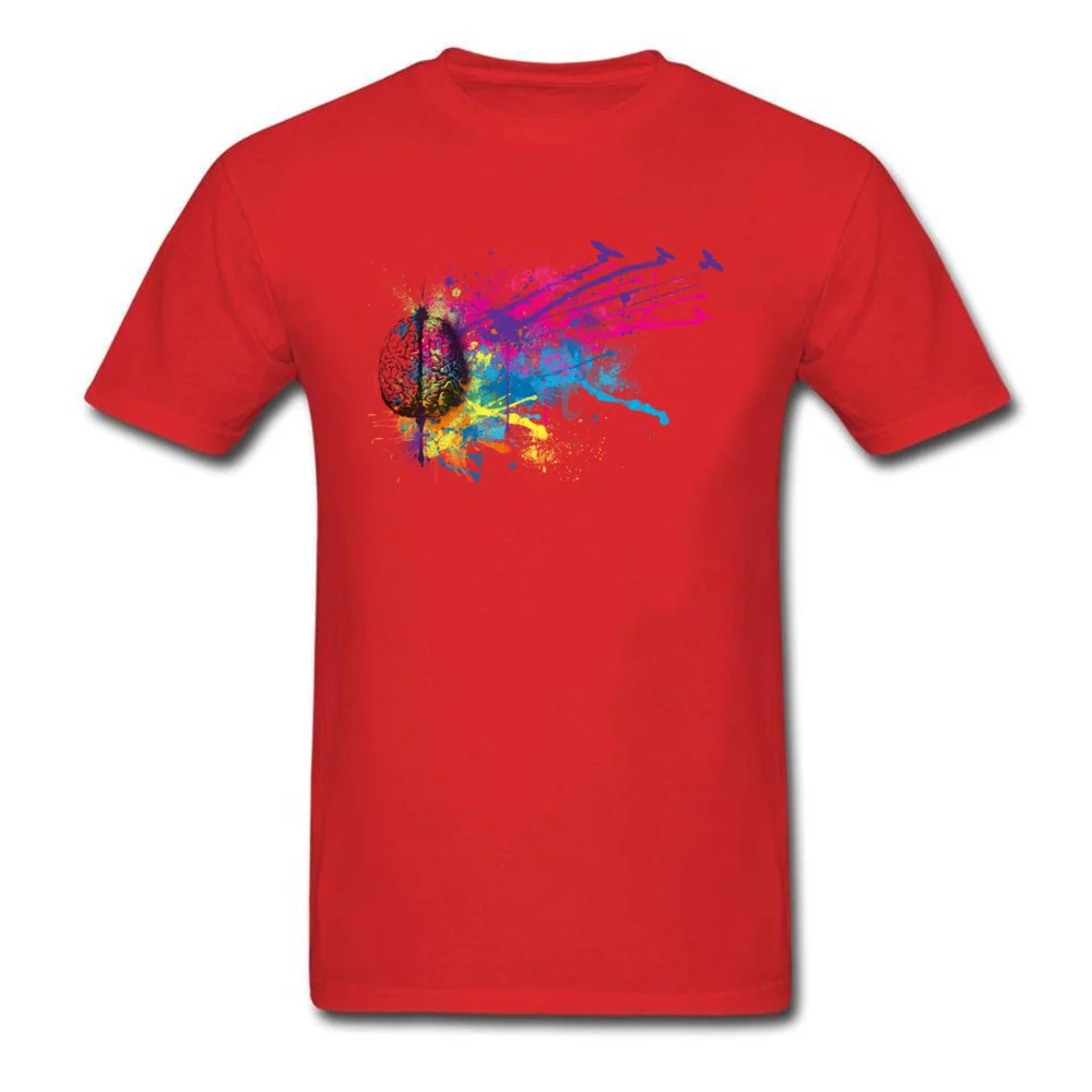 Brain Power All Cotton Tshirts for Students Short Sleeve Tops & Tees Prevalent Thanksgiving Day Round Collar T Shirt Comics Brain Power red