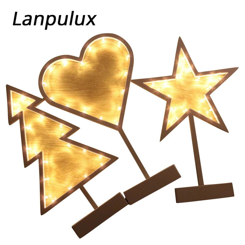 

Lanpulux Romantic Light Fixtures Christmas Tree Star Love Heart Shape Warm White Table Ornaments For Bedroom Wedding Party Decor