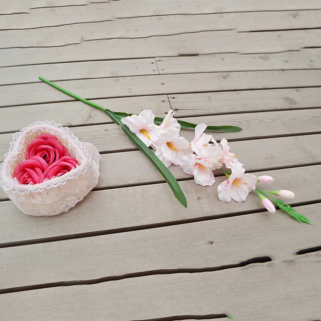 Artificial Silk Flower Fake Simulation Gladiolus Flower Stem Leaf Wedding Party Favor Home Shop Decor Photo Props