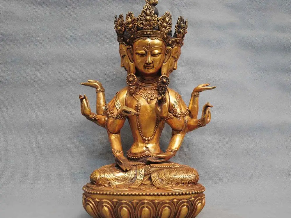 

20" Tibet Copper Bronze Gild Four Face Eight Arms Guanyin Kwan-yin Buddha Statue