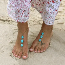 New Bohemian Blue Beads Anklets for Women Vintage Gold color Sexy Beach Barefoot Sandals Ankle Bracelet Foot Chain Jewelry