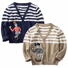 Новинка года; свитера для маленьких мальчиков; вязаный кардиган в полоску; повседневное теплое пальто для мальчиков; сезон весна-осень-зима; хлопковая одежда для мальчиков; От 3 до 10 лет