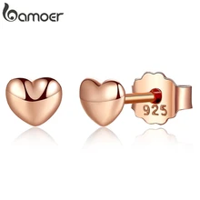 BAMOER, романтические, 925 пробы, серебряные, миниатюрные сердечки, пуш-ап, женские маленькие серьги-гвоздики, хорошее ювелирное изделие, рождественский подарок, PAS440
