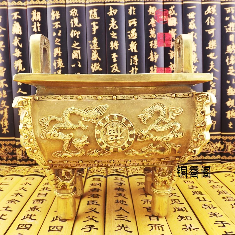 

Old antique Bronze Arts & Crafts Ssangyong Large basons tripod copper crafts decoration home decoration fang ding decoration