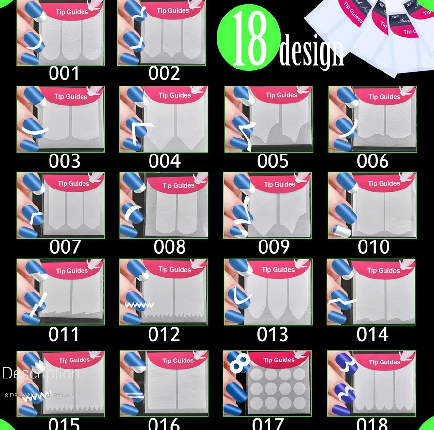 Etiqueta do Unha Cyv + Sg10 Packs Dicas Guia Manicure Francês Unha Arte Forma Franja Guias Adesivo Faça Você Mesmo Estêncil 18 Estilos - 02 03 018 100 x 1 prego manicure francês unha arte forma franja