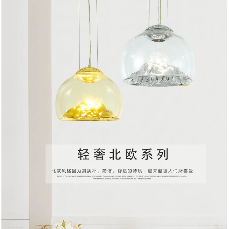 Современный простой гальванический Золотой стеклянный одиночный пендан лампа скандинавский креативный горный дизайн светодиодный декоративный светильник для ресторана