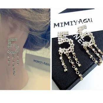 

brinco jewelry Crystal Super Flash letter No 5 Long Tassel earrings for women