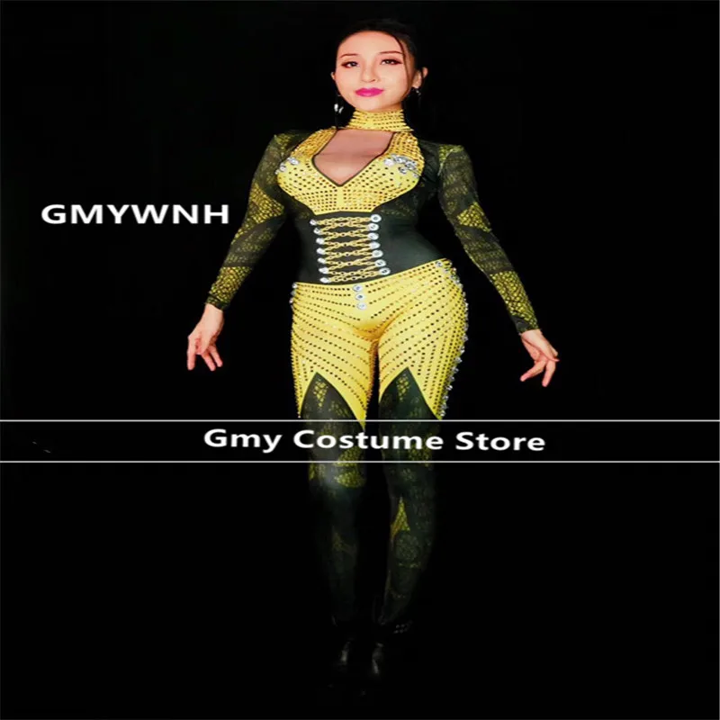 

E05 Women stage pringting bodysuit dj singer wears dress bar sexy jumpsuit Rhinestone outfits pole dance costumes clothe party