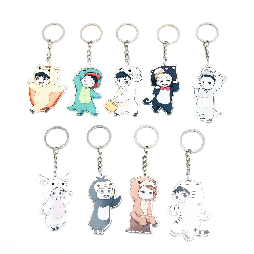9 Gaya Fashion KPOP EXO Kartun Lucu Acrylic Gantungan Kunci Keyring