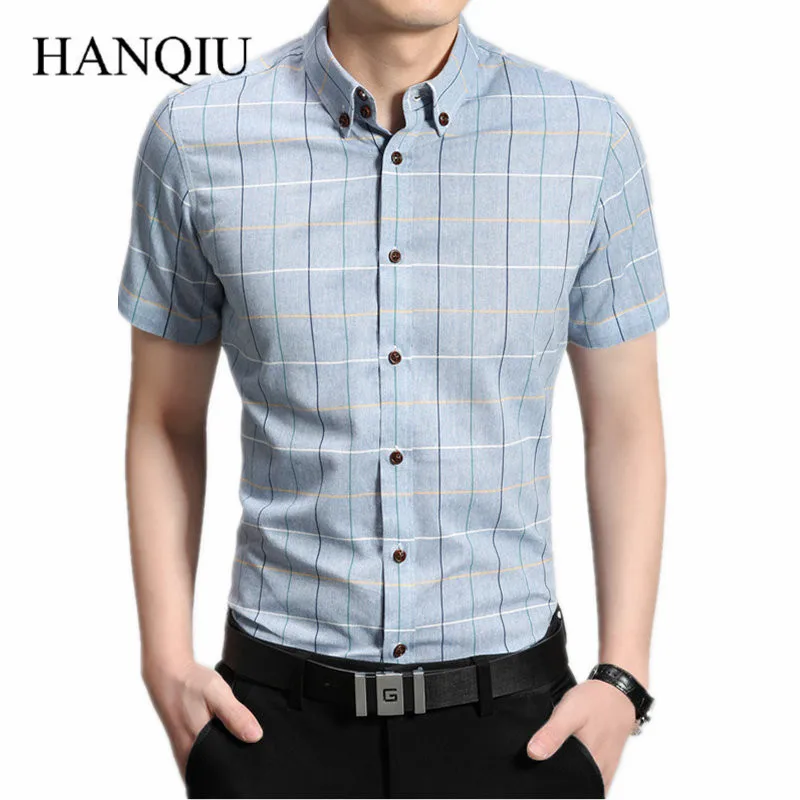 2018 New Arrival Summer Checkered Shirt Men Short Sleeve Shirts Cotton Casual Button Down Shirts Social Chemise Homme
