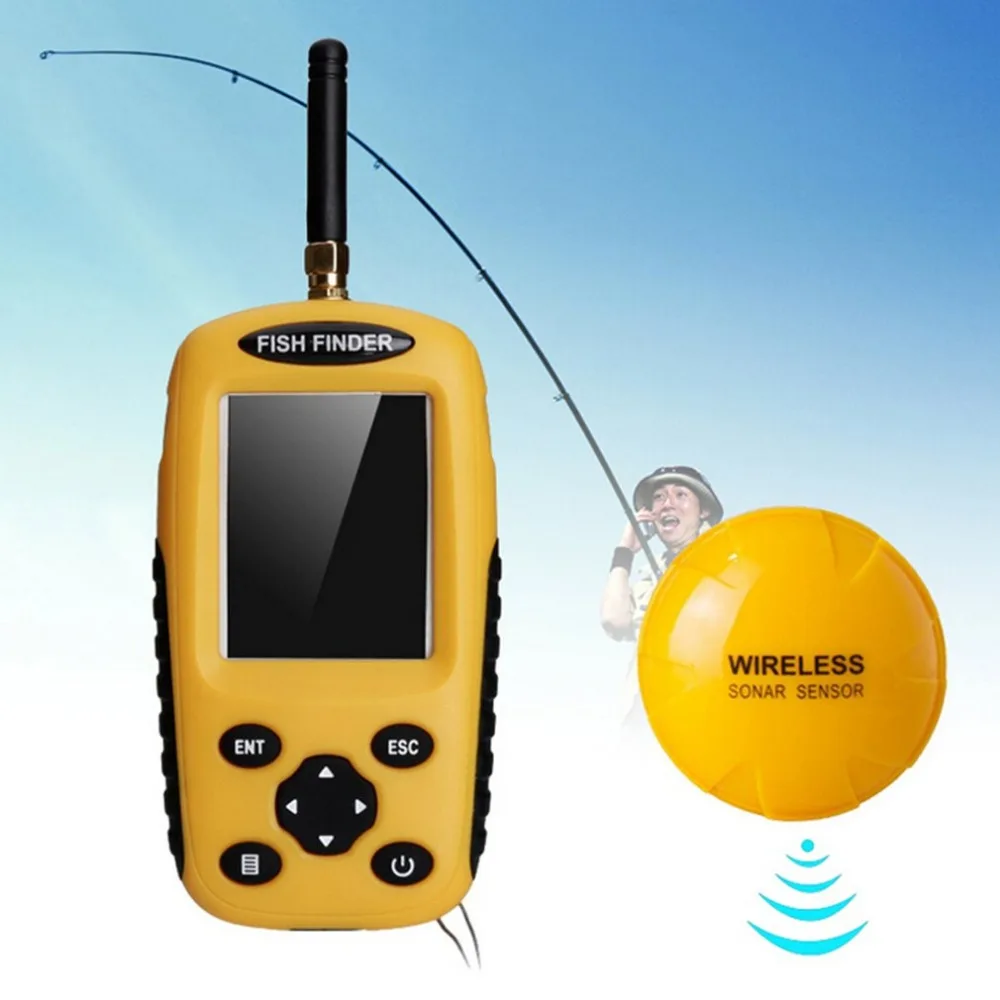 Outad rechargeable اللاسلكية السمك مكتشف السونار نطاق الاستشعار إنذار مع 0.6-36 متر عمق أسلم lcd عرض معدات الصيد