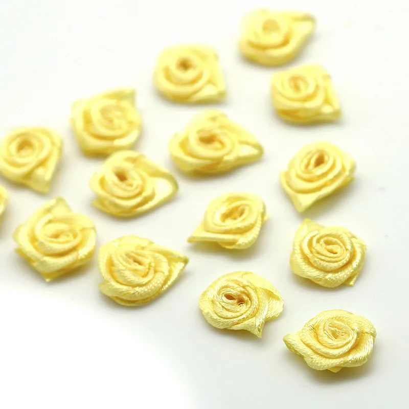 50 шт. 15 мм Ручная работа прекрасная атласная мини-лента рулонная Ткань DIY розы цветы для девочек аксессуары для волос - Цвет: yellow