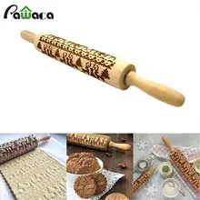 

35/43CM Christmas Embossing Rolling Pin Baking Cookies Cake Engraved Carved Wood Embossed Rolling Pin Kitchen Tool