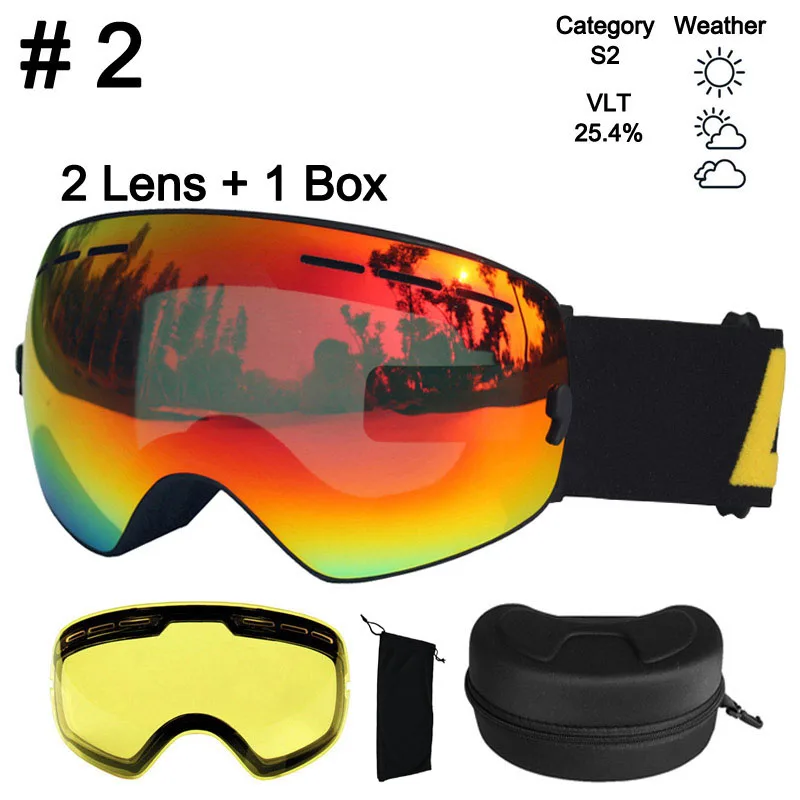 LOCLE UV400 лыжные очки противотуманные лыжные очки двойные линзы снежные очки для катания на лыжах и сноуборде лыжные очки с Дополнительные линзы и коробка - Цвет: Color 2 Lens Box