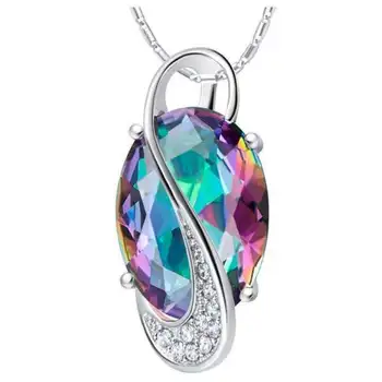

New Style 3 Color 925 Sterling Silver Blue / Green Pendant Necklace Micro Insert Pendant Necklace with AAA Zircon