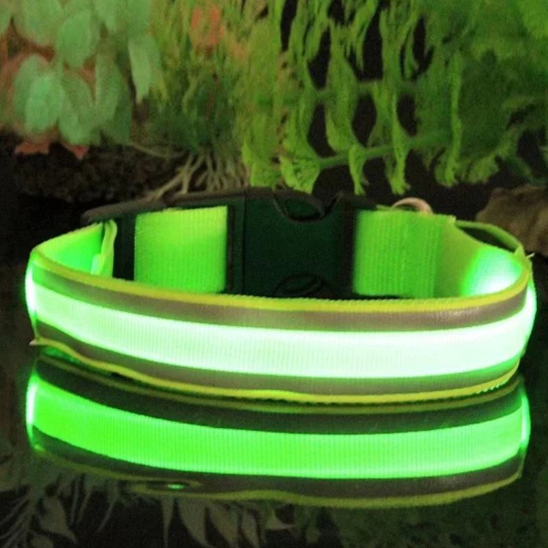 

Fashionable Puppy Pets Dogs Striped Mesh Nylon LED Night Flashlight Collar S-XL New