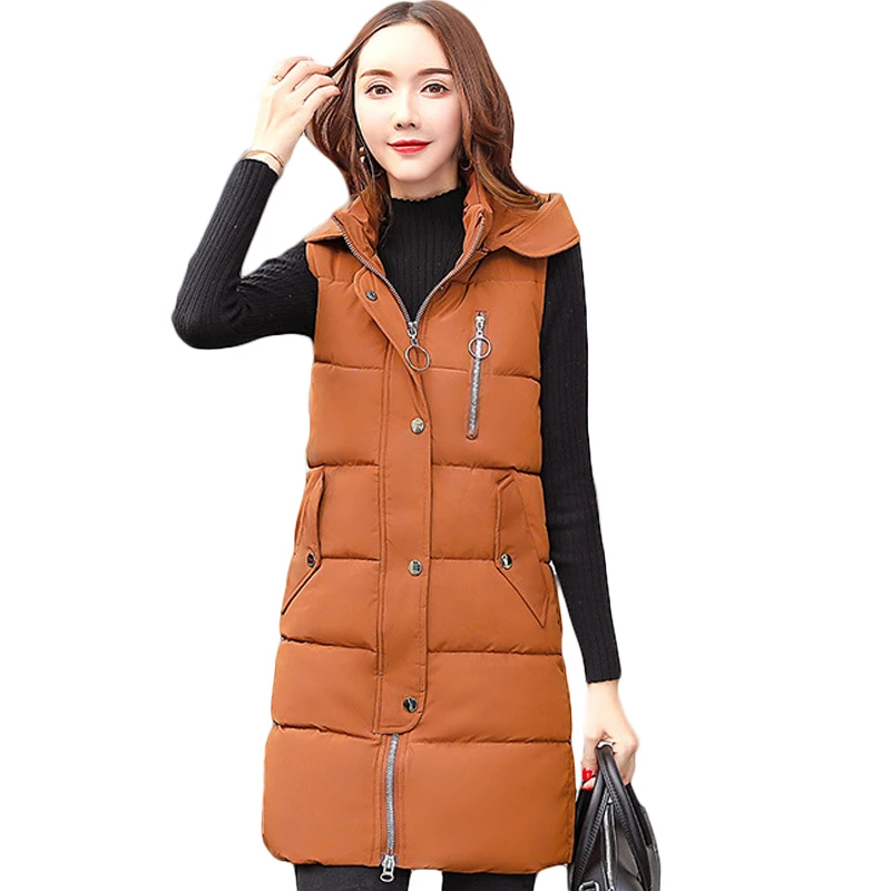 2018 High Quality Hooded Long Women Winter Vest Plus Size 5XL Cotton-padded Outwear Female Waistcoat Autumn Solid Colete D327