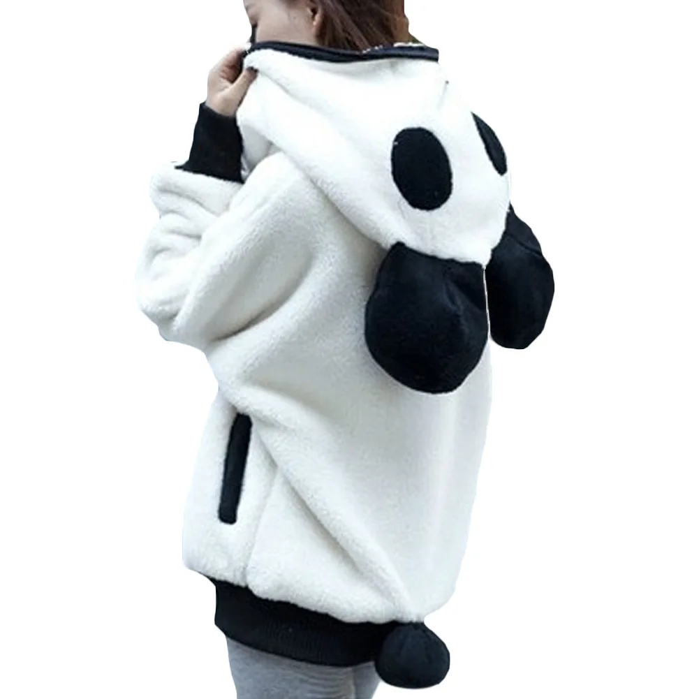 Winter 2016 Korean Winter Lovely Zipper Panda Plush Batwing sleeve Female students Outwear Hoodies Plus size Free shipping