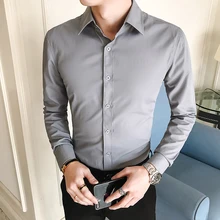 Мужская Новая повседневная официальная деловая Однотонная рубашка Мужская модная однотонная Повседневная тонкая рубашка с длинными рукавами Мужская