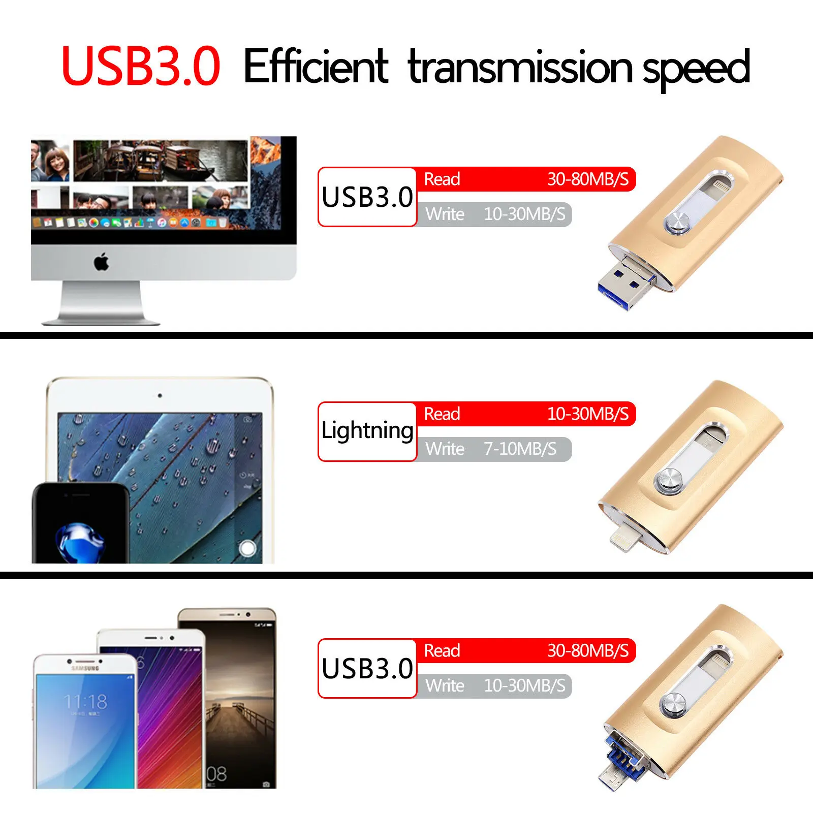 OTG Usb флэш накопитель 64 ГБ 32 16 для iPhone 6/6s/6plus/7/7plus/8/X 3 в 1 128 256 iOS внешние устройства