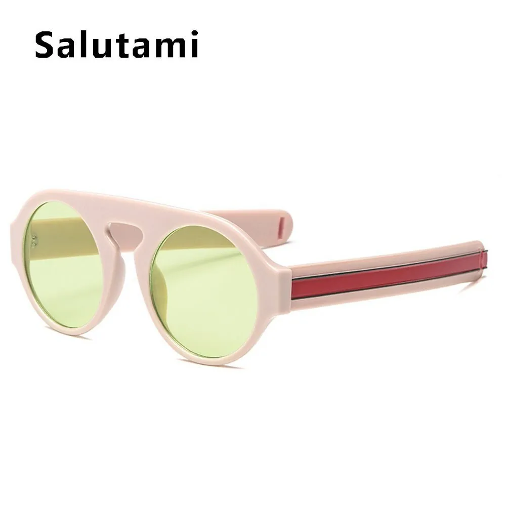 Широкие полосатые круглые мужские солнцезащитные очки, Ретро стиль, брендовые солнцезащитные очки для женщин, черные, желтые оттенки,, новая мода, зеленый, красный - Цвет линз: beige green