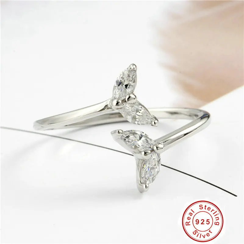 

Fish Tail Gift for Lover 925 Sterling Silver Zircon Adjustable Rings for Women
