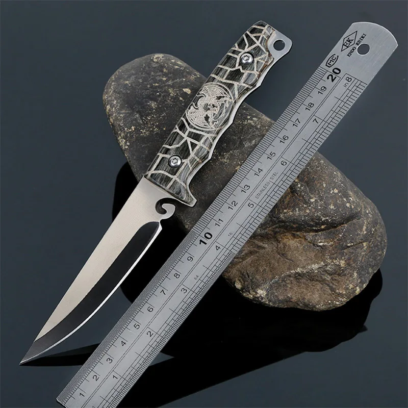 

ACCHAMP Portable Tactical Knife Outdoor Small Straight Knives Wilderness Survival Knives with Pattern Handle Tool