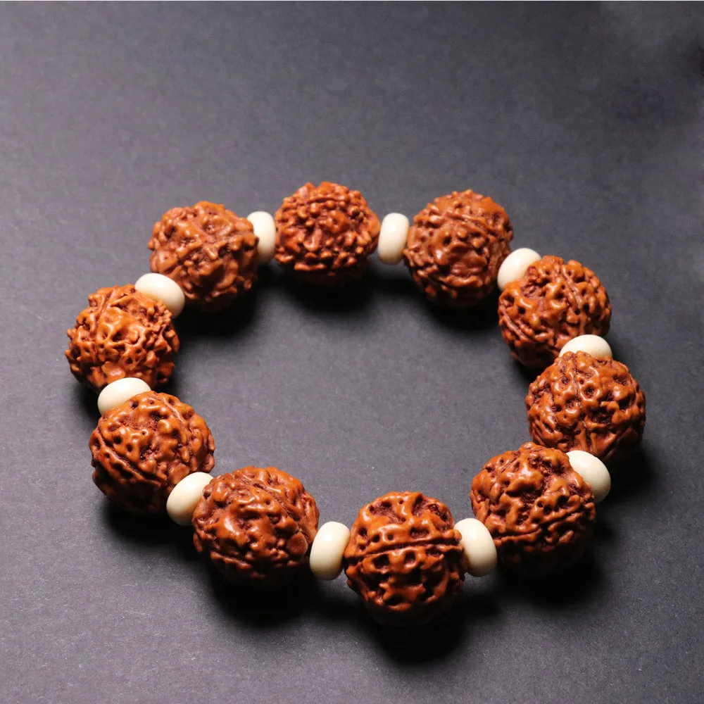 16mm China Natural wood carving walnut beaded Bracelet crafts>>>Free
