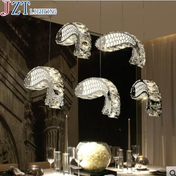 

M Restaurant Bar Creative Personality 5 Head K9 Crystal Carp Pendant Light Hot Selling 2016 Newest Lamp L70*H120cm Adjustable