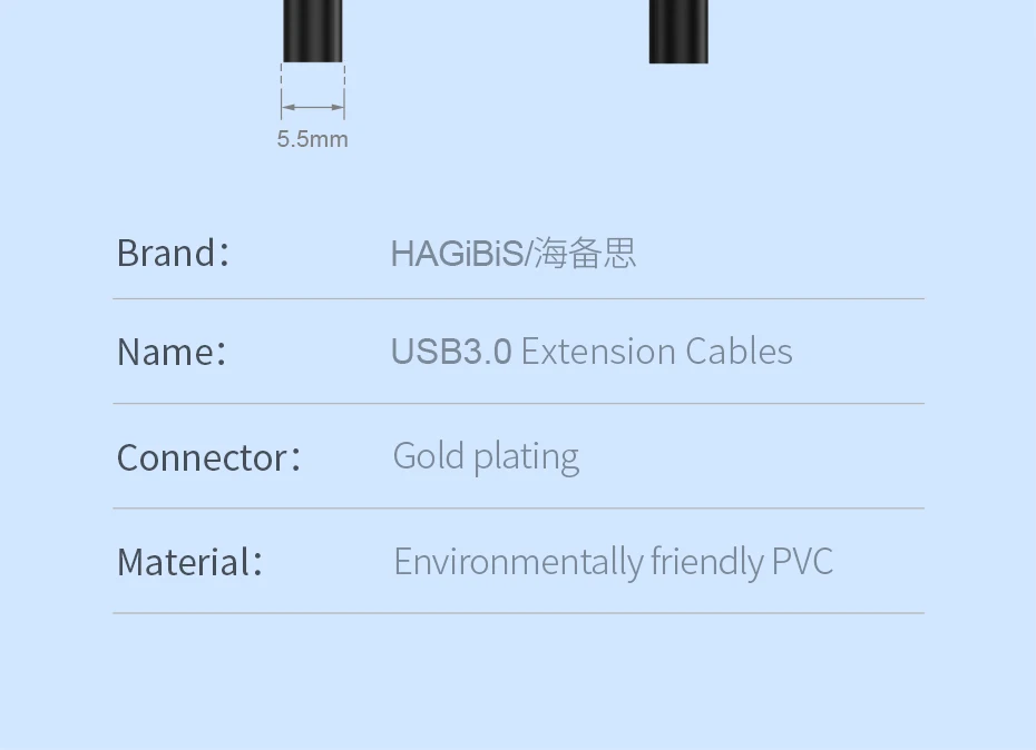 Кабель-удлинитель hagios USB3.0, Суперскоростной кабель для синхронизации данных 1 м, удлинитель USB 3,0 для компьютера, ПК, жесткого диска