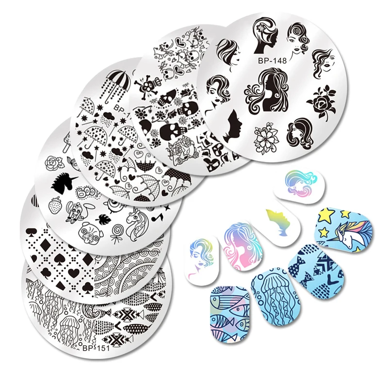

BORN PRETTY 1Pc 5.5cm Round Stamping Plate Tree Ring Wood Grain Manicure Nail Art Image Plate Nail Art Tools