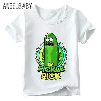 

Boys/Girls Cartoon I'm Pickle Rick Print Funny T shirt Kids Summer White Tops Children Rick and Morty Design T-shirt,ooo5056